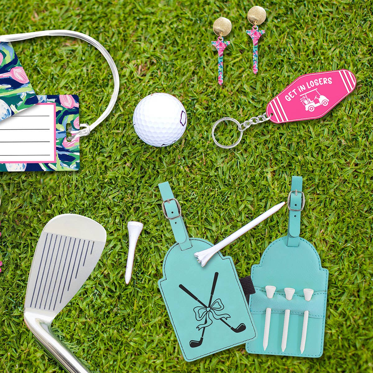 Hot Pink & White Get In Golf Keychain