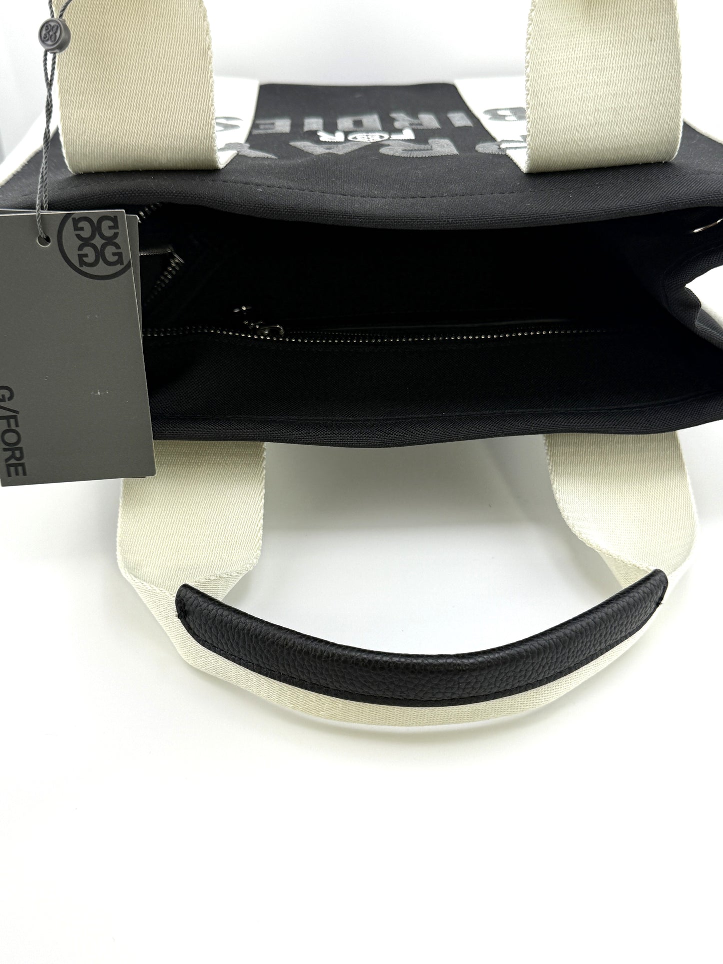 G/FORE PRAY FOR BIRDIES Square Bag Black Canvas Tote Bag with Shoulder Strap