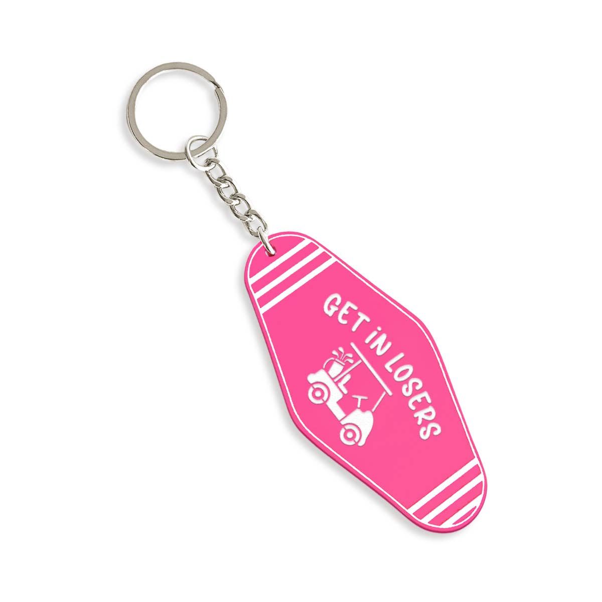 Hot Pink & White Get In Golf Keychain