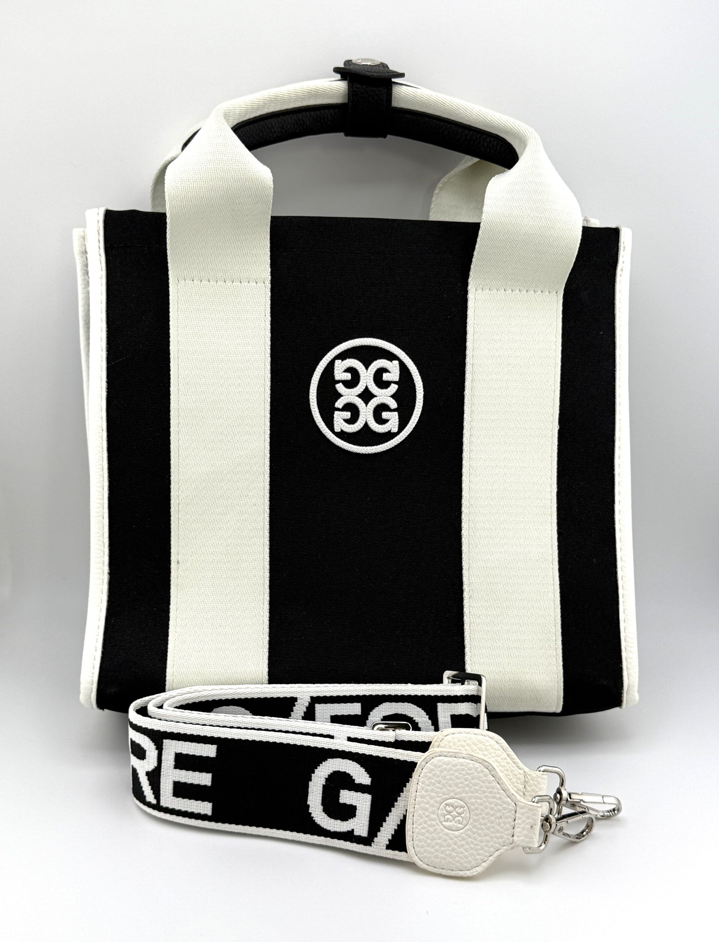 G/FORE PRAY FOR BIRDIES Square Bag Black Canvas Tote Bag with Shoulder Strap