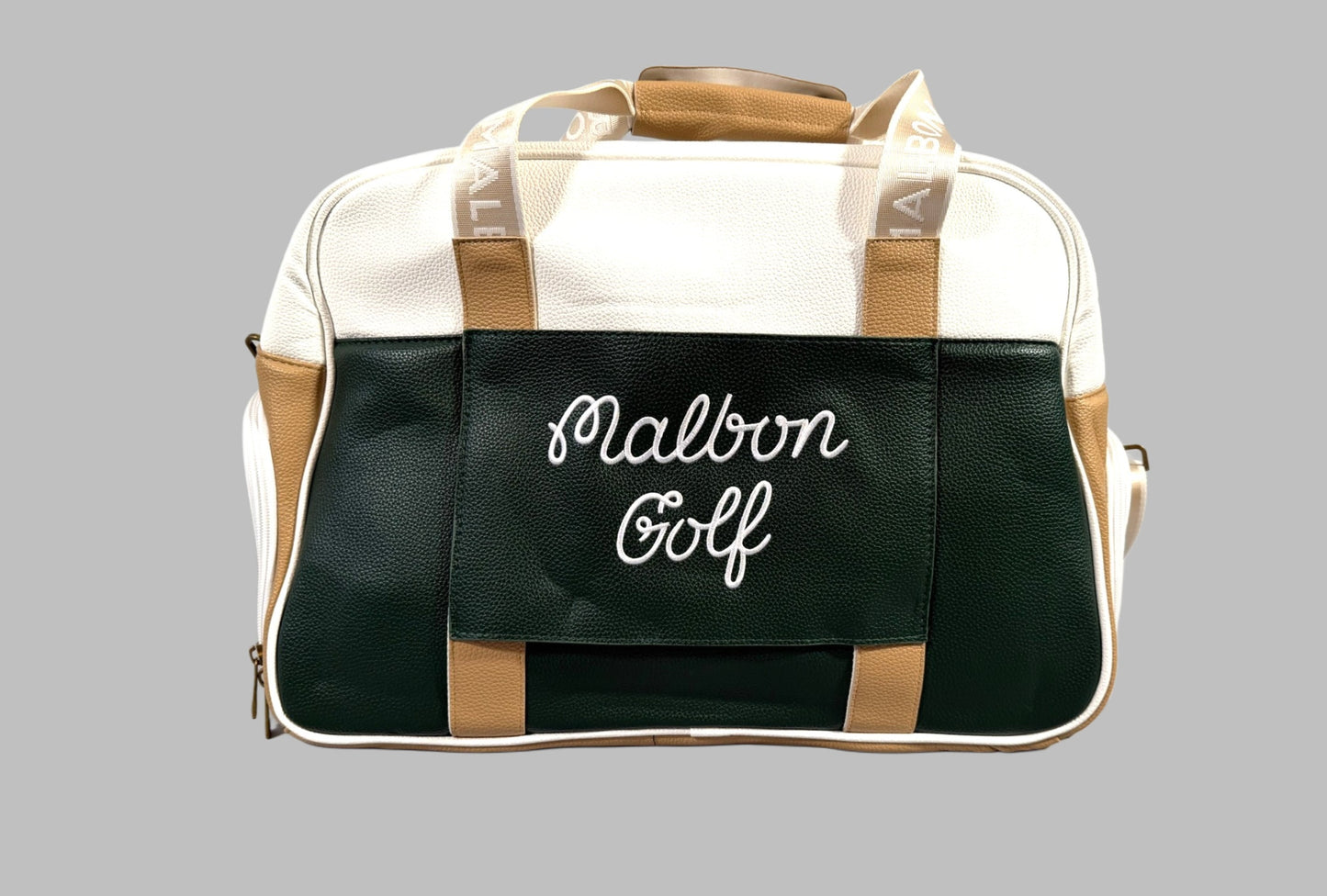 Malbon Golf Preserve Classic Boston Bag Green White Tan Travel Bag
