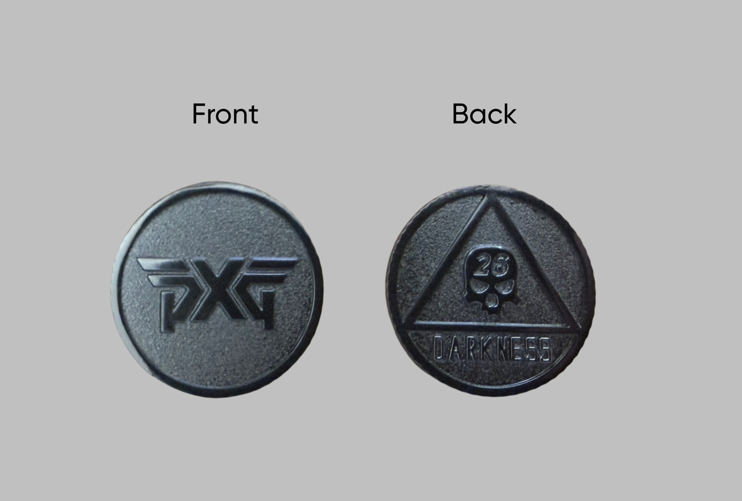 PXG Darkness 26 Double-Sided Ball Marker Skull Triangle product photo - golf ball marker